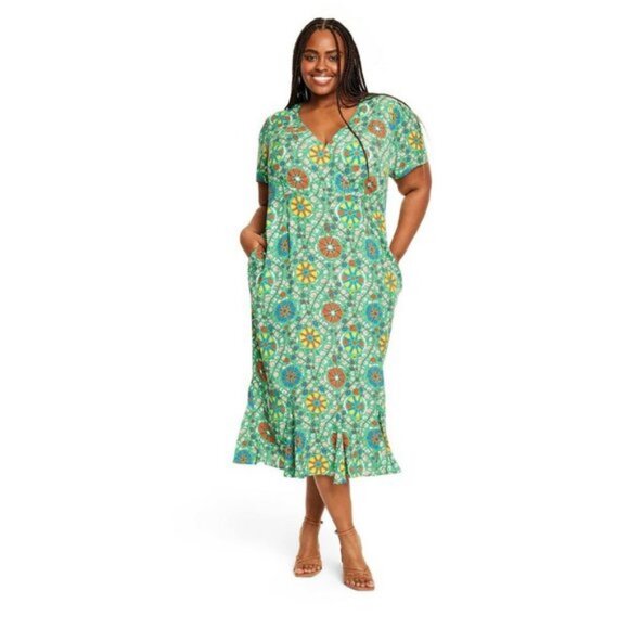 NWT RHODE x Target Zinnia Floral Print Green Midi Dress - Picture 2 of 6